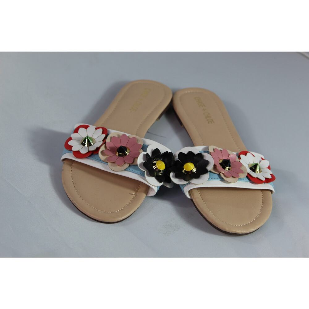 Chase + Chloe Womens Floral Slide Sandals Multicolor Flat Summer Shoes Size 9 - Picture 3 of 7
